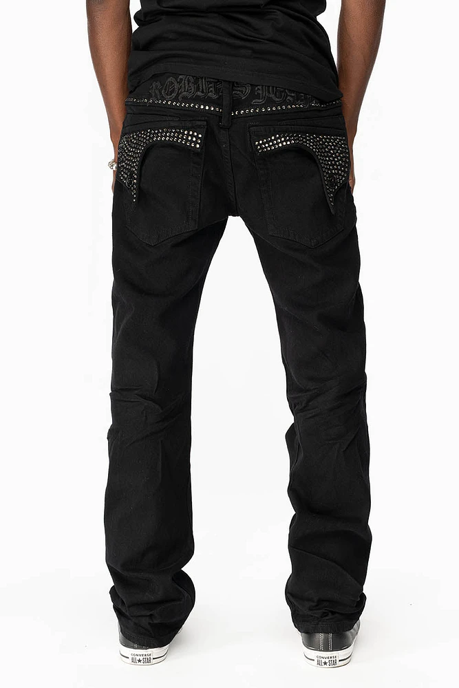 KILLER FLAP MENS STRAIGHT LEG JEAN BLACK FULLY EMBELLISHED WITH DIAMOND CRYSTALS