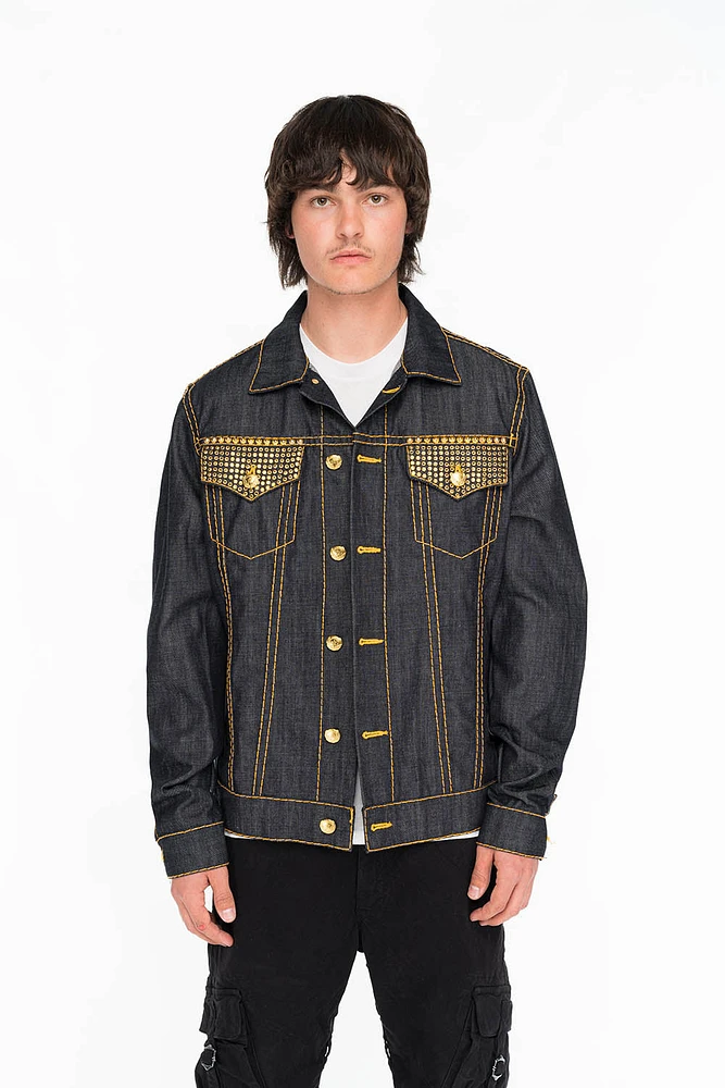 ROBINS RAW DENIM COLLECTION MENS JACKET INDIGO WITH AURUM CRYSTAL AND STUDS