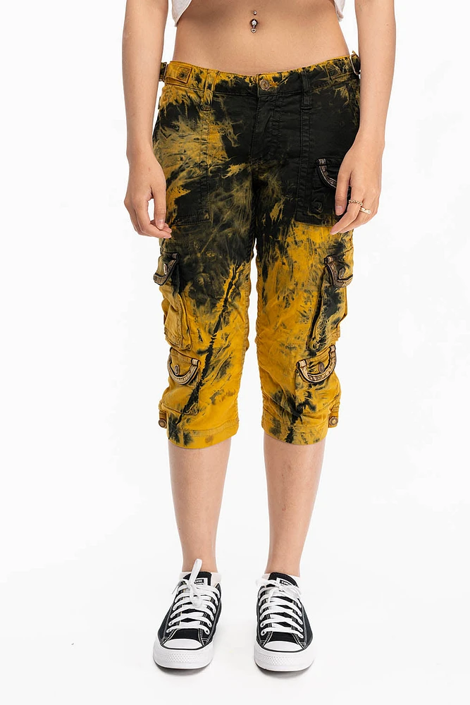 MILITARY STYLE WOMENS CARGO SHORTS TYE DYE AND BLACK WASH