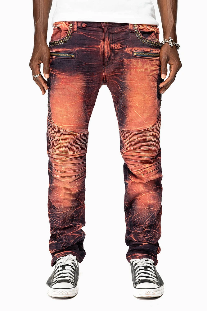 MENS BIKER JEANS MALBEC WASH WITH STUDS AND CRYSTALS