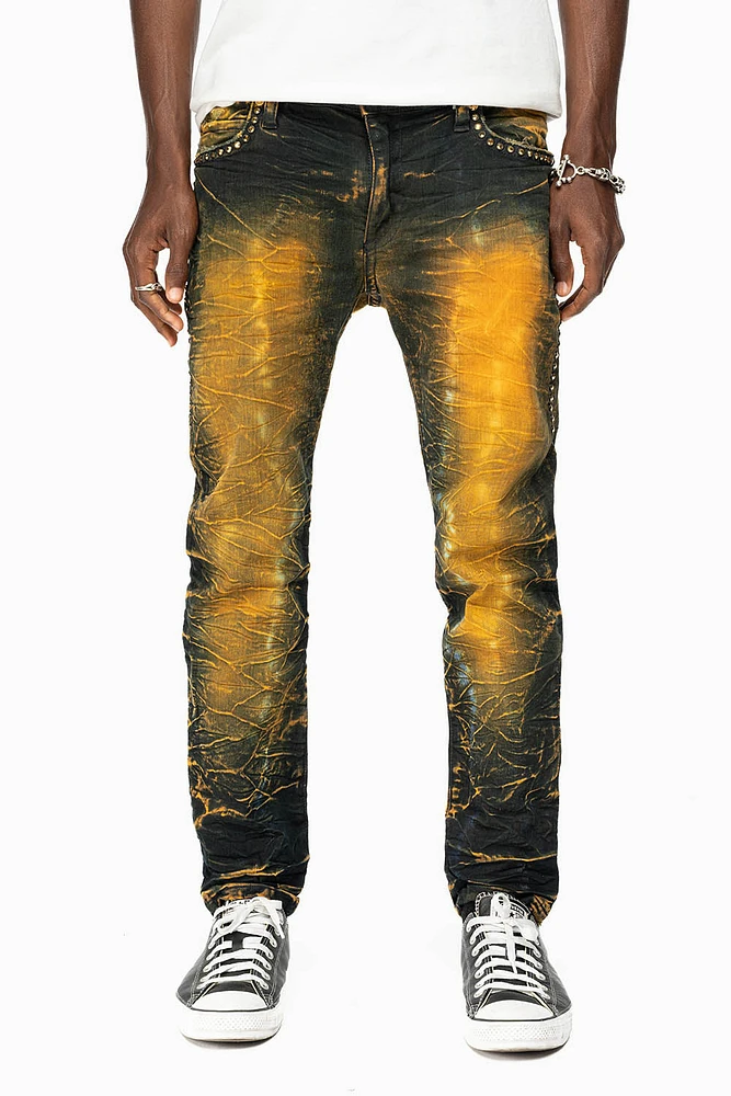 SKINNY MENS JEANS 4D GREEN TEA WASH WITH AURUM CRYSTALS