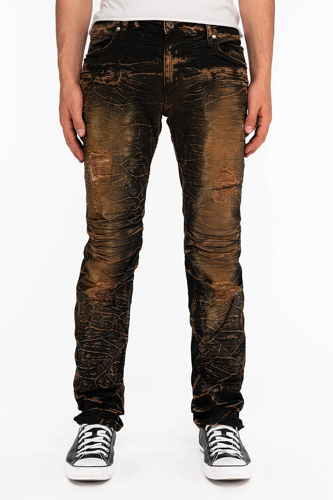 MOTO BIKER MEN'S SLIM STRAIGHT LEG EANS 4D DARK OXIDO