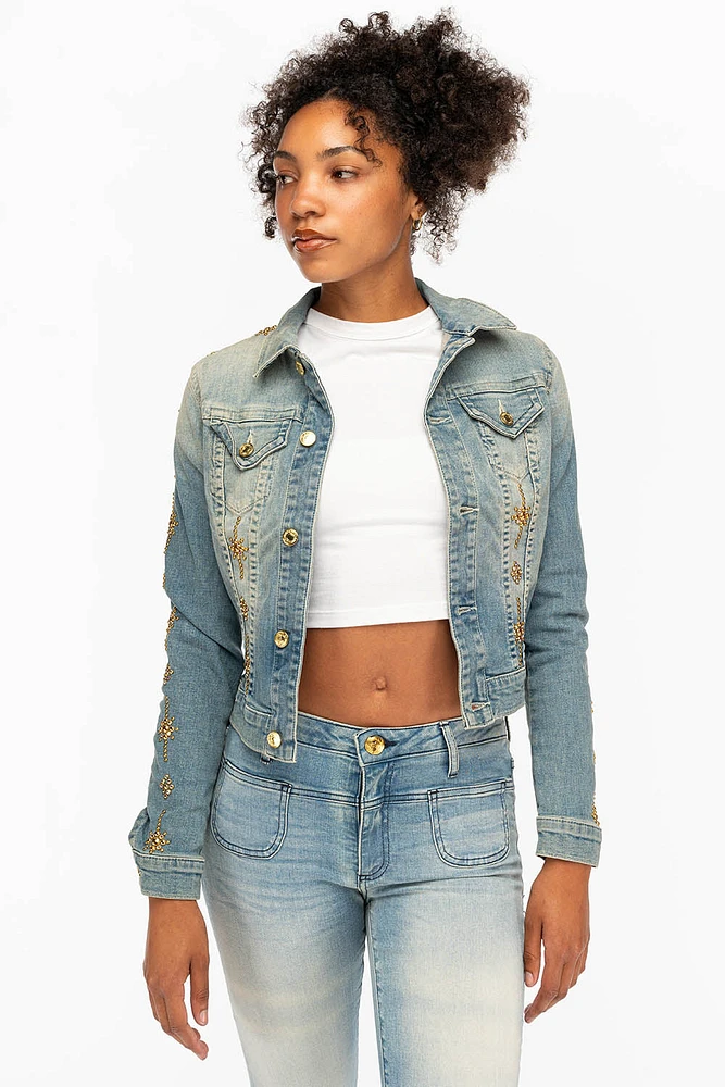 DENIM JACKET MAORIE LIGHT WITH CRYSTALS