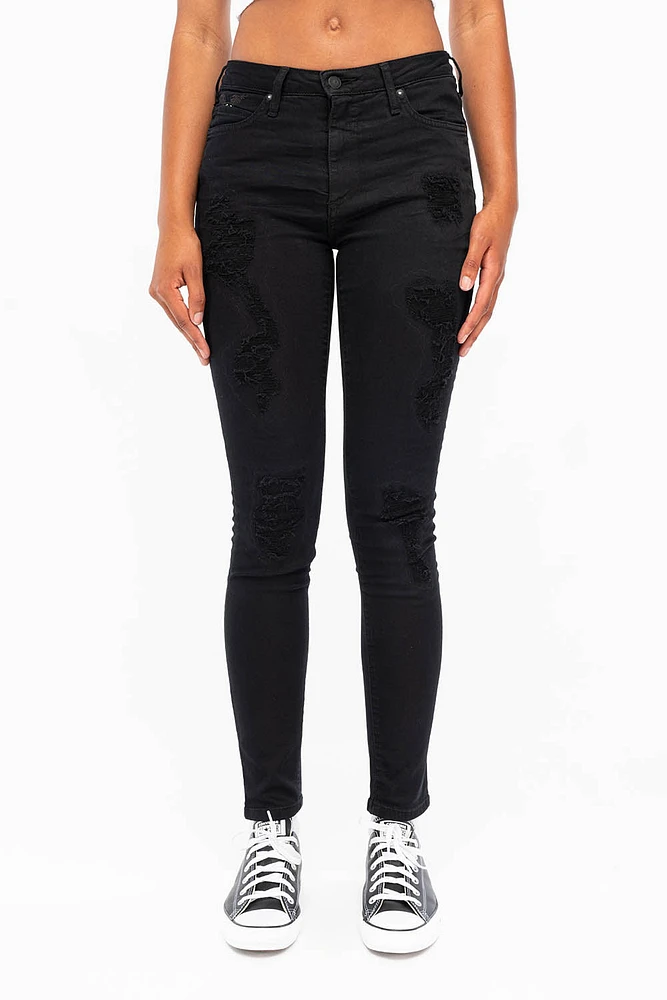 MIDRISE WOMENS SKINNY JEANS OVERDYE BLACK