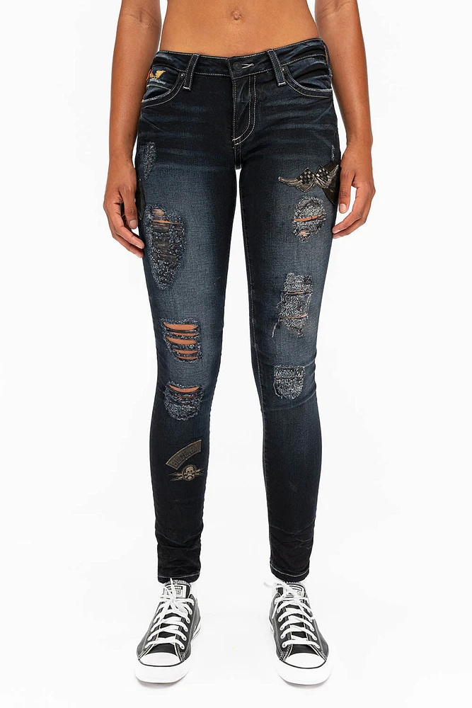 SKINNY RIPPED WOMENS JEANS WITH PATCHES F_UP