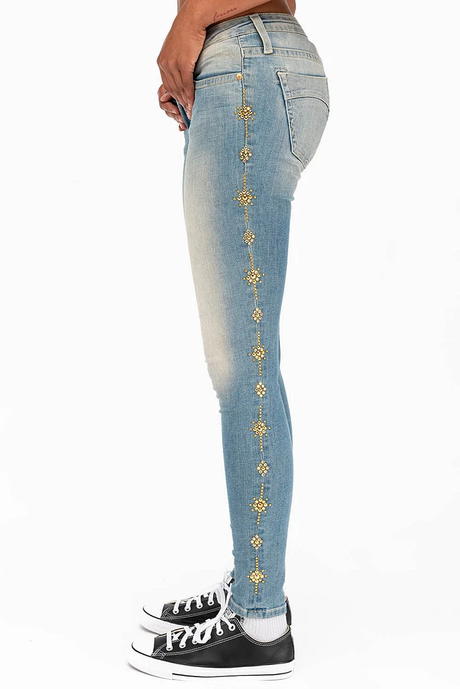 WOMENS SKINNY JEANS MAORIE LIGHT WITH CRYSTALS