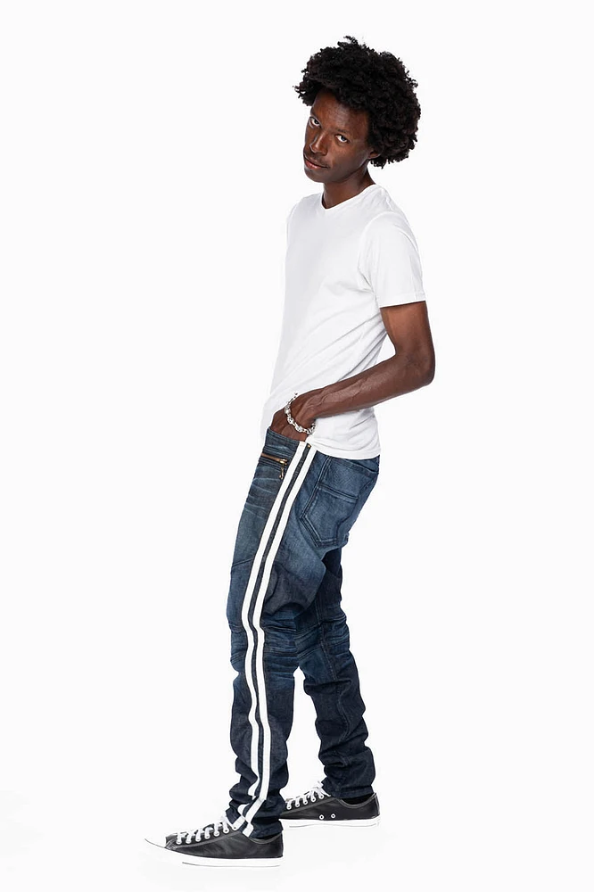 ROBINS RED LABEL CLASSIC BIKER STYLE DENIM WITH STRIPES DARK BLUE WASH