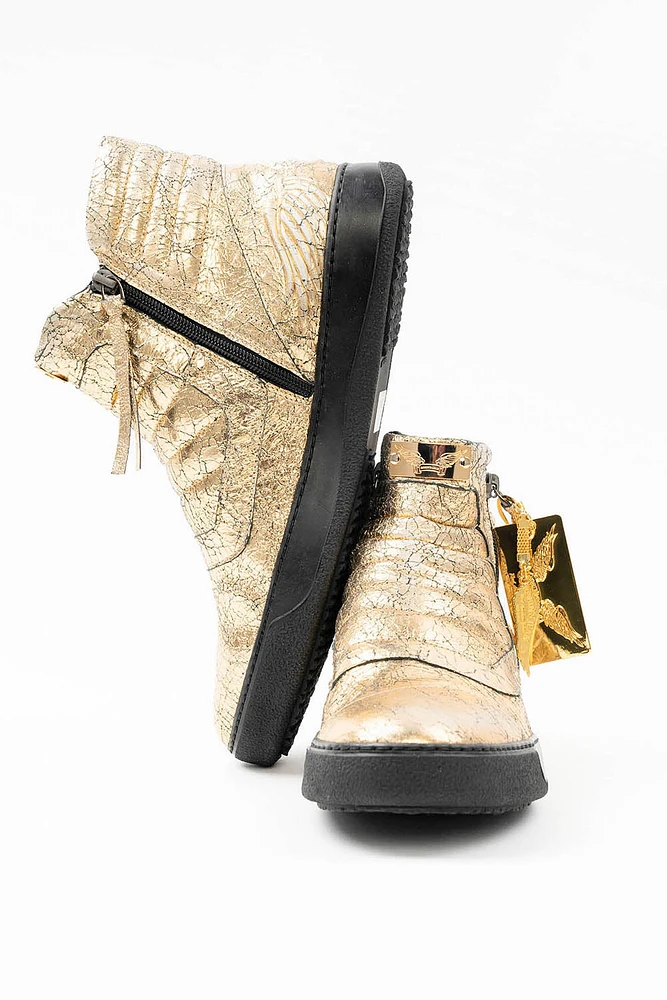 MENS MID TOP BIKER SHOES CRACKLED GOLD