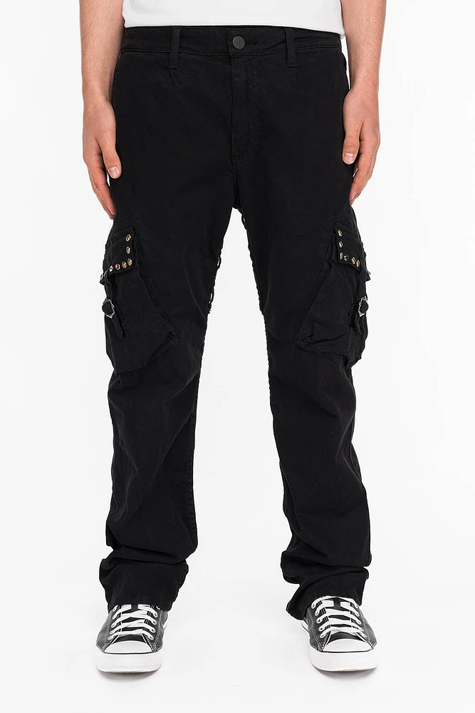 ROBINS NEW MILITARY STYLE CARGO PANTS BLACK WITH STUDS AND CRYSTALS