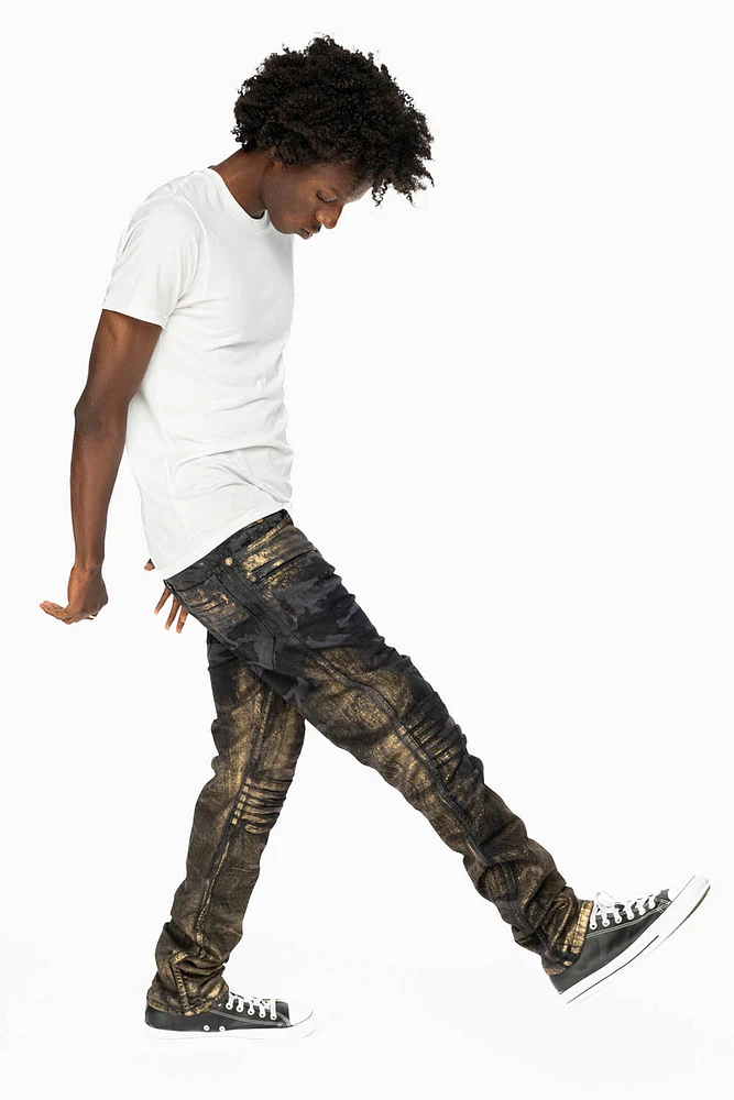 MENS MOTO BIKER JEANS AERO BLACK WASH