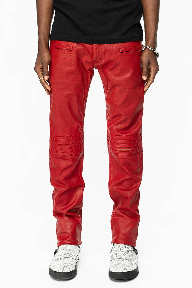 MENS MOTO BIKER JEANS SPECIAL RED WASH WITH COATING