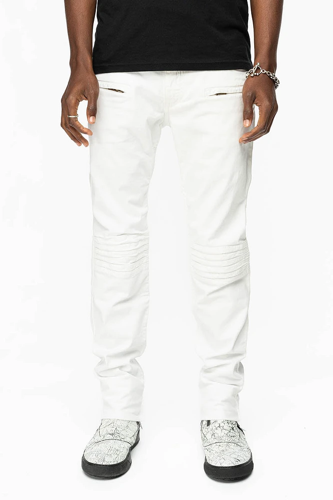 MENS MOTO BIKER JEANS WHITE