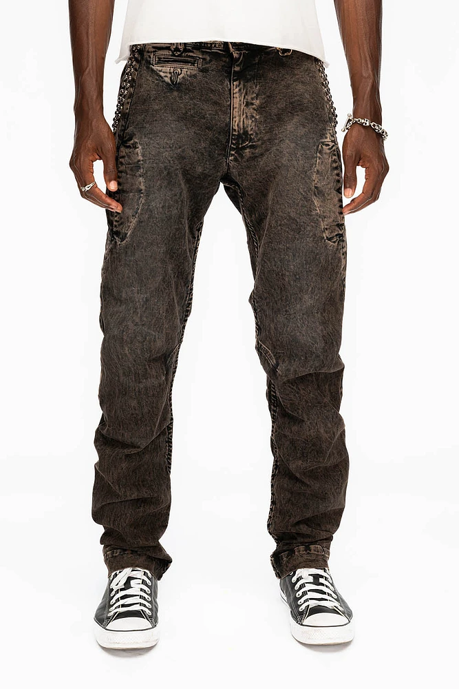 MENS CHINO PANTS WITH STUDS AND CRYSTALS BROWN WASH