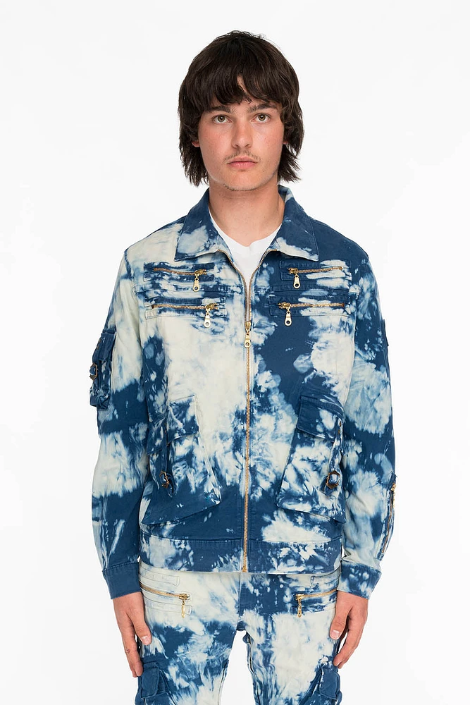 RAPTOR MILITARY STYLE MEN'S JACKET TIE DYE BLUE AND WHITE