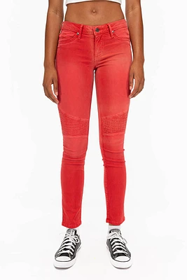 ROBIN'S WOMENS SKINNY BIKER JEANS MOTO SULFUR RED