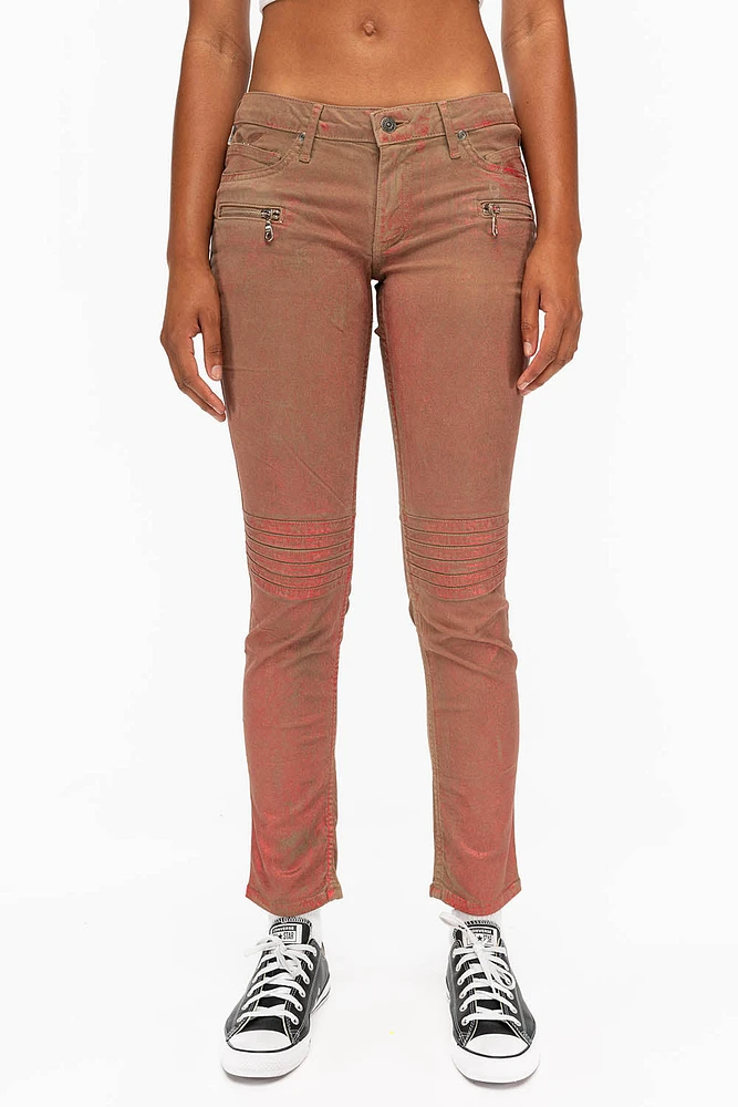 ROBIN'S BIKER WOMENS JEANS KHAKI RED FOIL