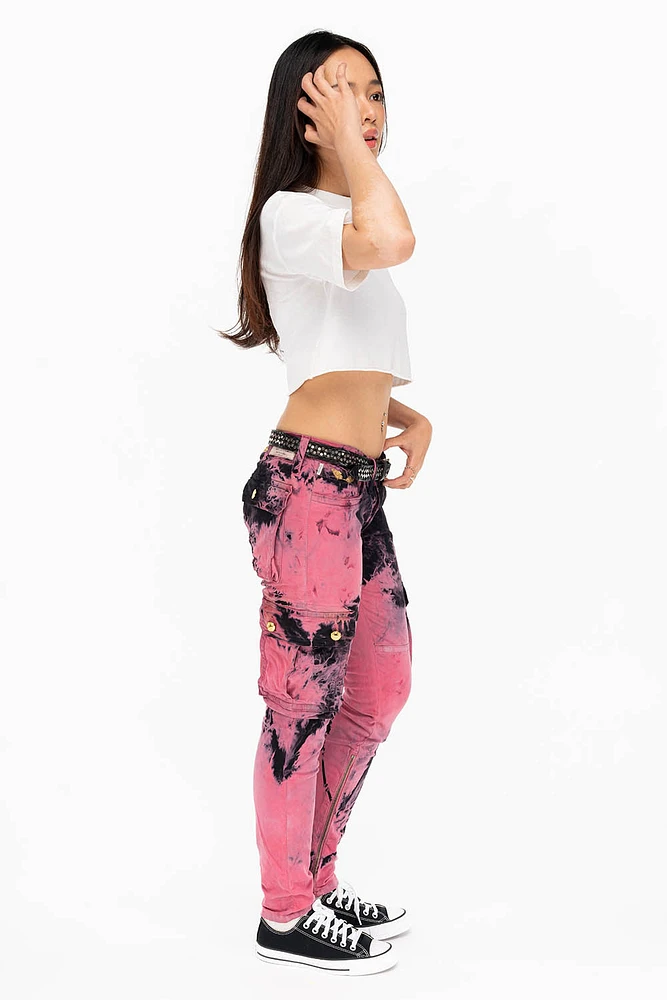 ZIPPER-MILITARY STYLE WOMENS CARGO PANTS TIE DYE