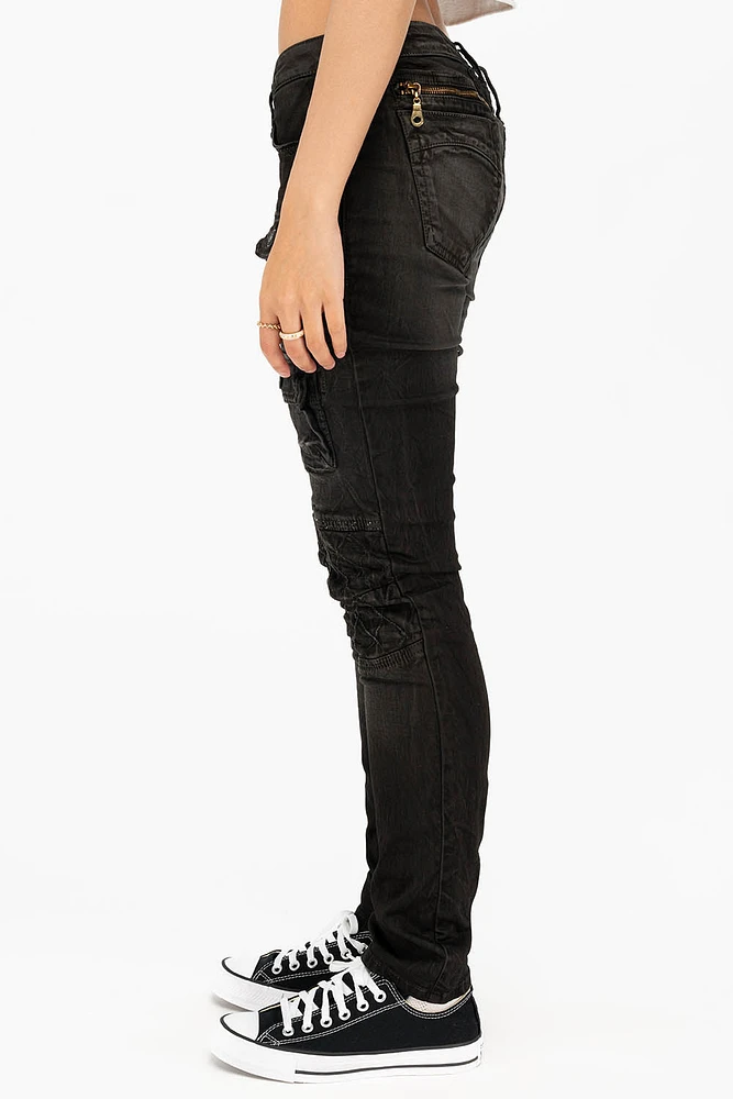ROBIN'S MILITARY INSPIRED WOMENS SKINNY UTILITARIAN JEANS LA BLACK