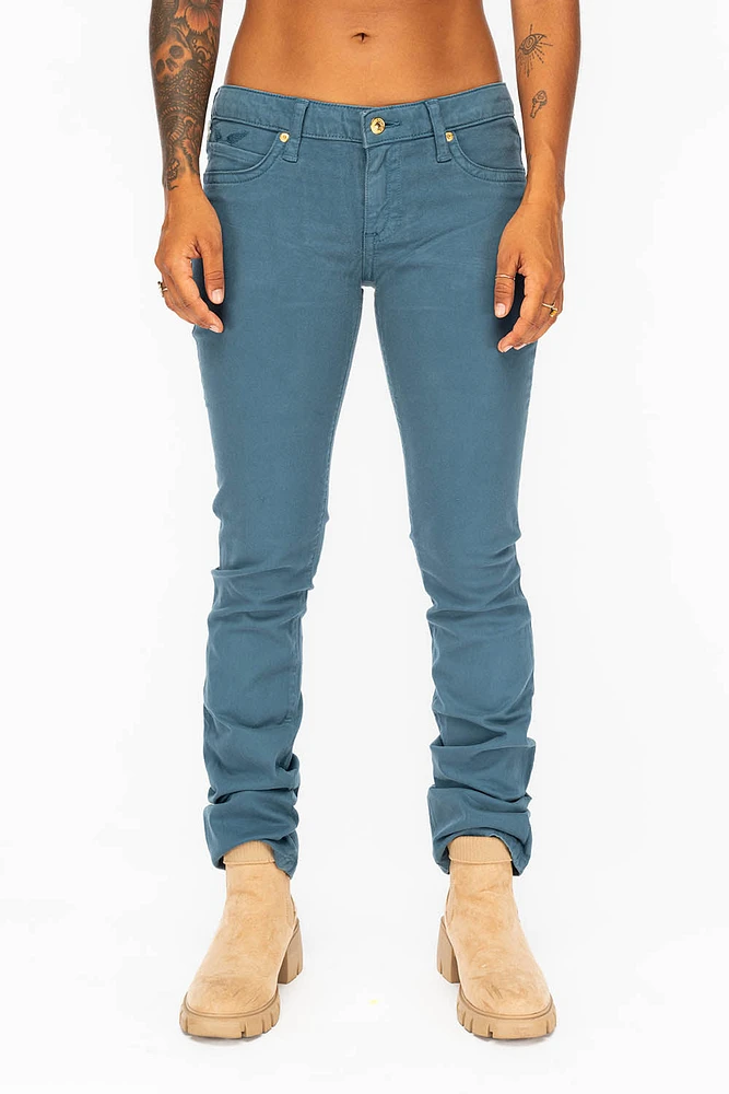 LOW RISE WOMENS JEANS PRUSSIAN BLUE WITH TONAL WINGS
