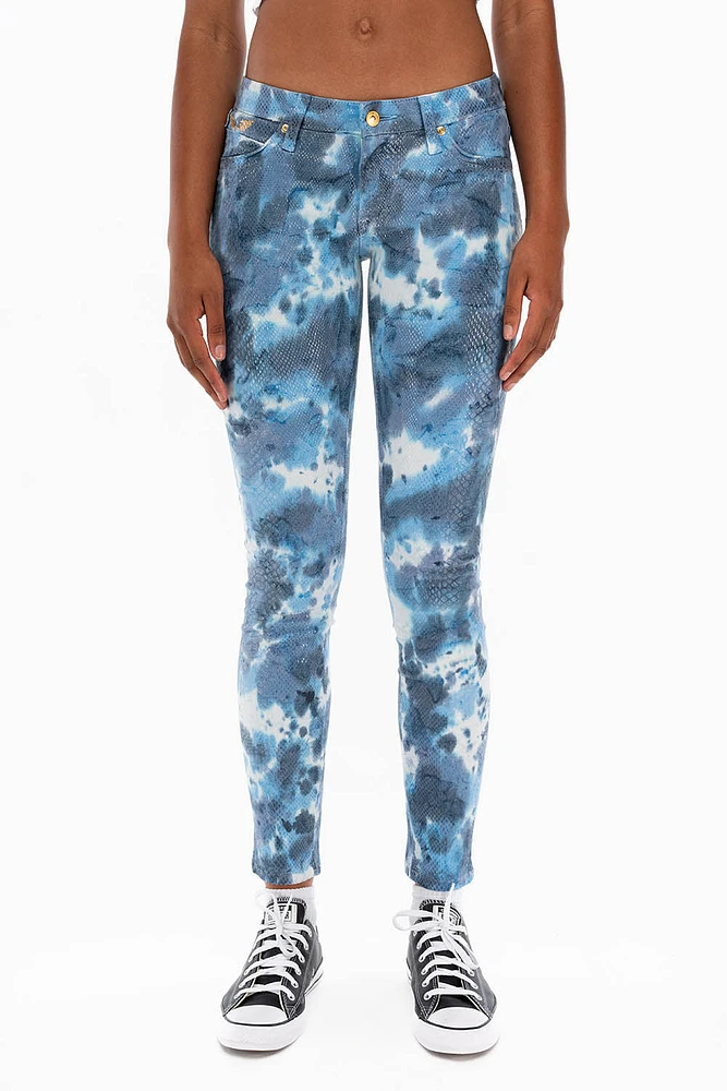 MARILYN WOMENS SKINNY JEANS LIZARD BLUE