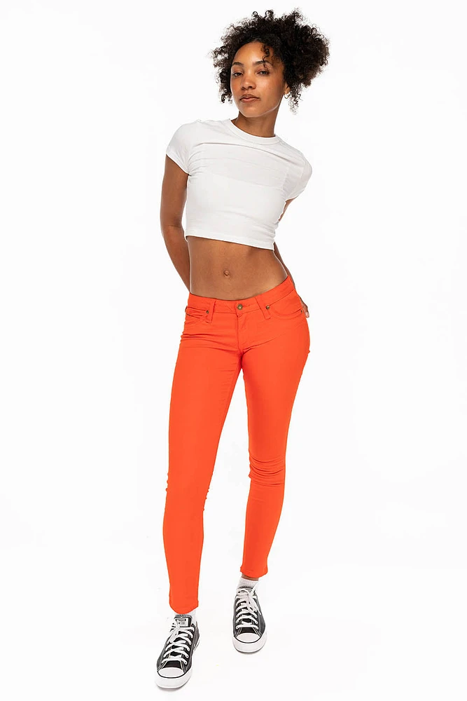 MARILYN WOMENS SKINNY JEANS TANGERINE WITH TONAL WINGS