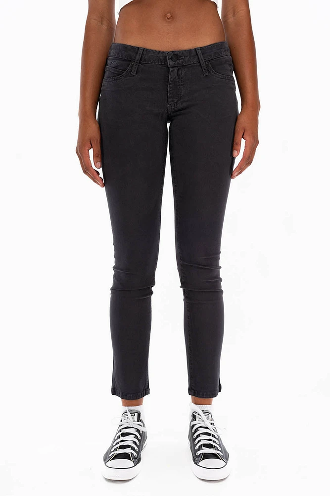 ROBIN'S NAT SKINNY LOW RISE WOMENS JEANS CHARCOAL WITH TONAL EMBROIDERY AND LOGO