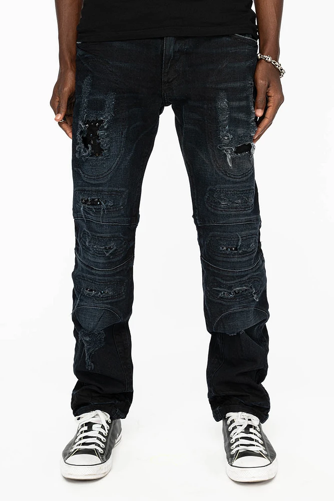 SLIM JEANS WITH OVAL PATCHES STUDS AND CRYSTALS F_ED UP BLACK