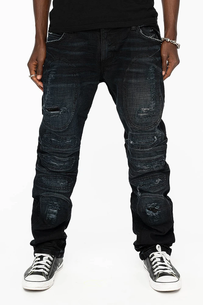 SLIM JEANS WITH OVAL PATCHES CRYSTALS F_ED UP BLACK