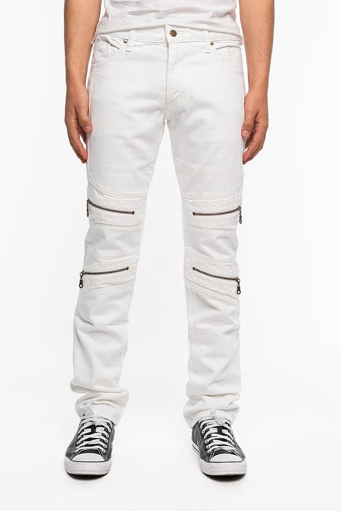 MINI FLAP MENS BIKER JEANS WHITE