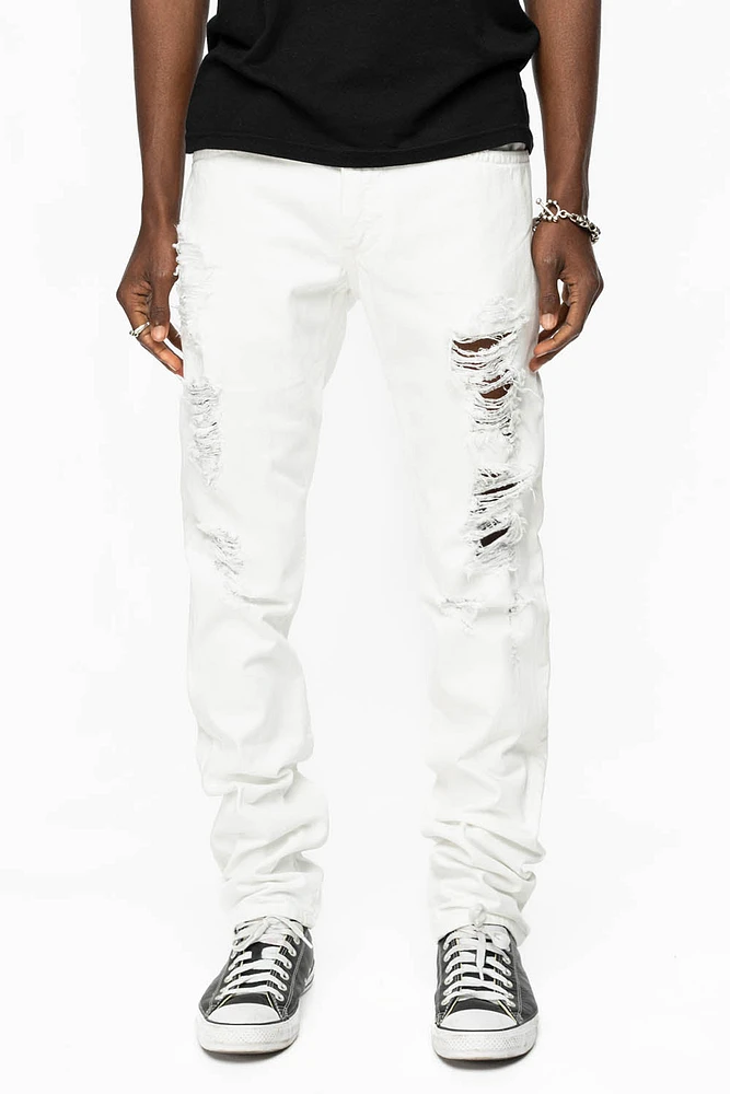MENS CLASSIC 5 POCKET SLIM LEG JEANS WHITE BROKEN