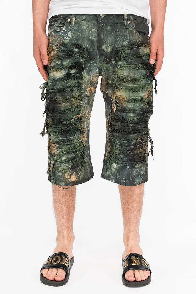 MENS DESTROYED SHORTS WITH KILLER FLAP POCKET JERONIMO WASH
