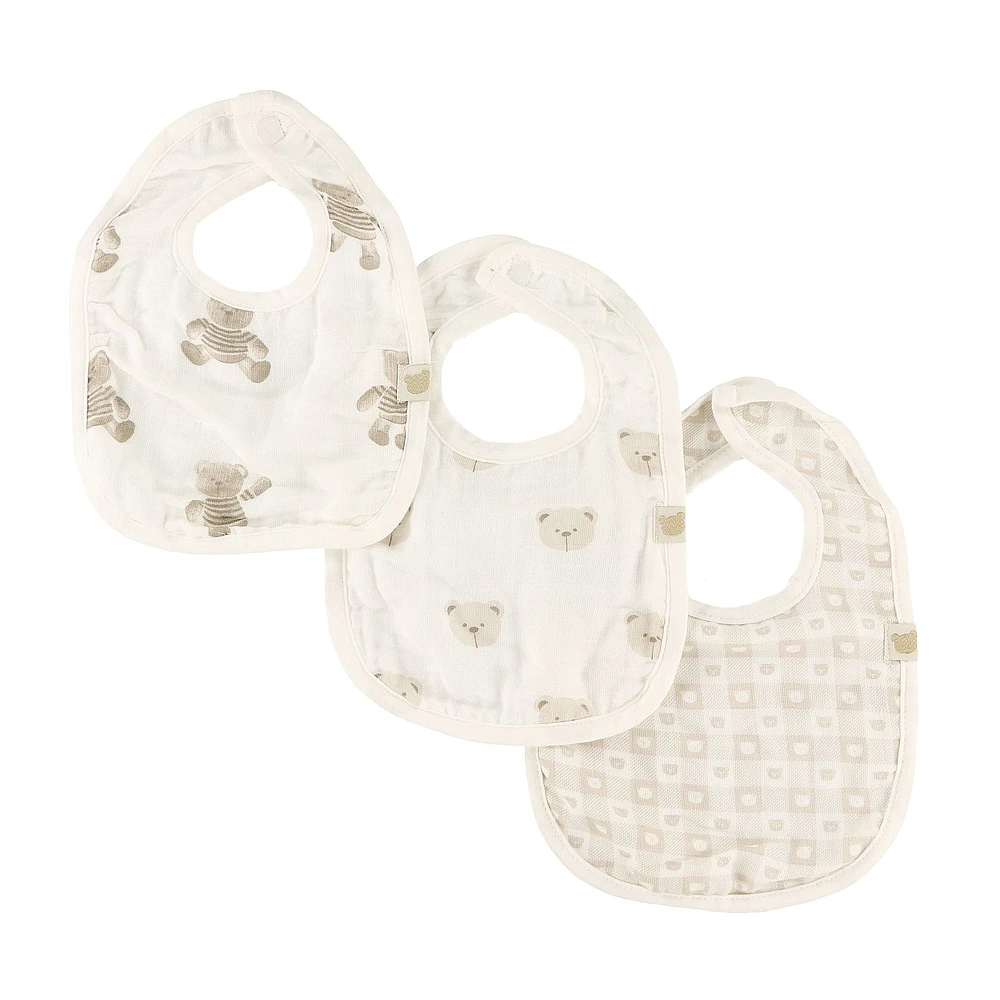 Muslin Set of 3 Milk Bibs -Teddy