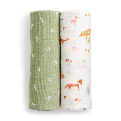 Cotton Muslin Swaddles (2) - Sage Woodland