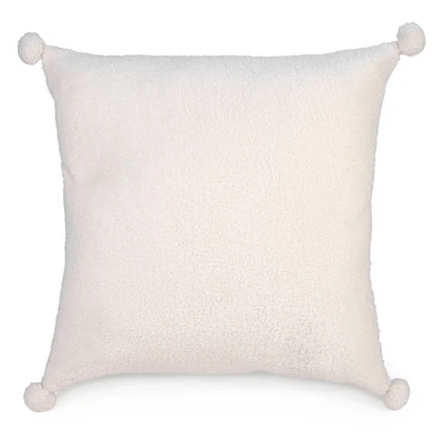 Coussin Blanc Bouclé avec Pompons