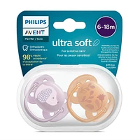Ultra Soft Pacifier 6-18m Violet Puppy / Orange Leaves 2-pack