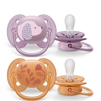 Ultra Soft Pacifier 6-18m Violet Puppy / Orange Leaves 2-pack