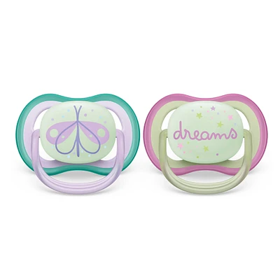 Ultra Air Pacifier Nighttime 0-6m Lilac Dragonfly/Dreams 2-pack