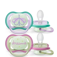 Ultra Air Pacifier Nighttime 0-6m Lilac Dragonfly/Dreams 2-pack