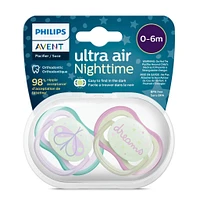 Ultra Air Pacifier Nighttime 0-6m Lilac Dragonfly/Dreams 2-pack