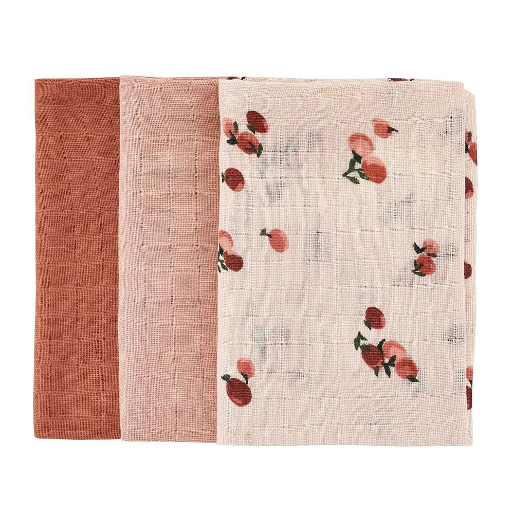 Organic Baby Muslin Blanket Set of 3 - Peaches