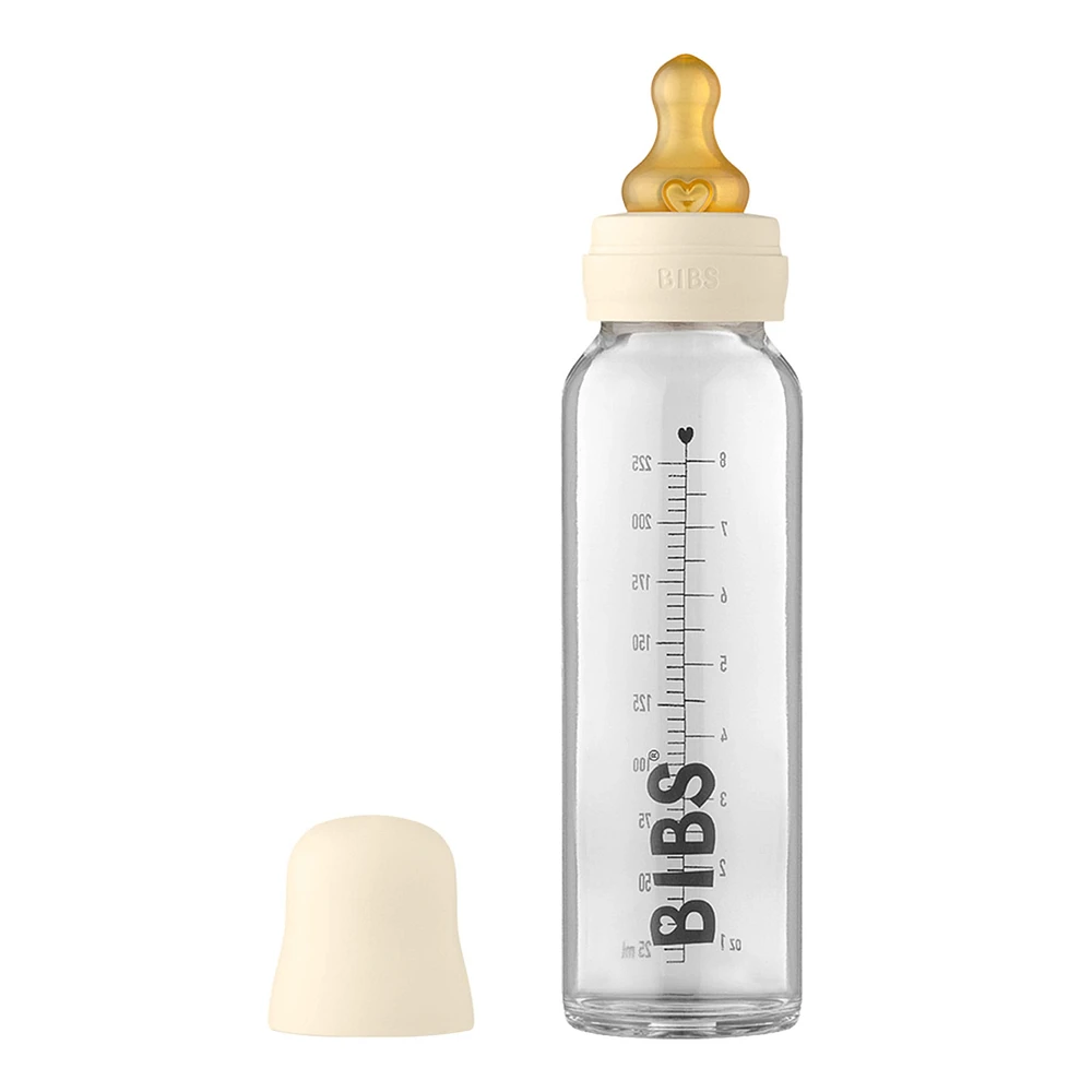 BIBS Baby Glass Bottle Complete Set Latex 225ml - Ivory