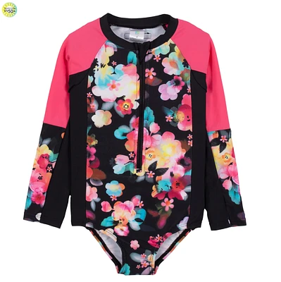 Flowers Long Sleeves UV Swimsuit 4-14y