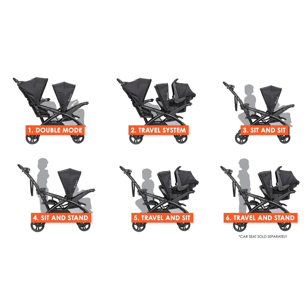 Poussette Sit N' Stand® Double 2.0 - Noir Dash