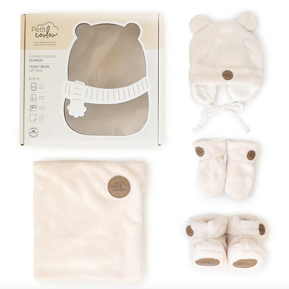 Teddy bear gift box for baby (4 accessories) - Cream 0-6M