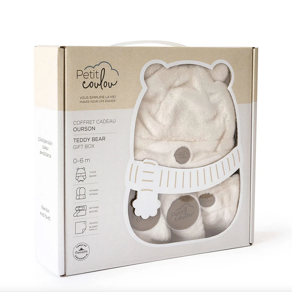 Teddy bear gift box for baby (4 accessories) - Cream 0-6M