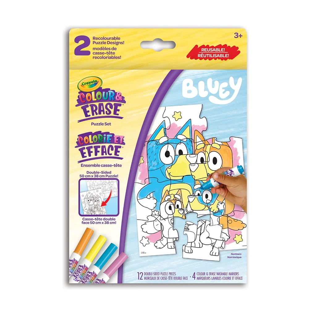 Ensemble  de Puzzles Réutilisables Crayola Colorie et Efface de Bluey