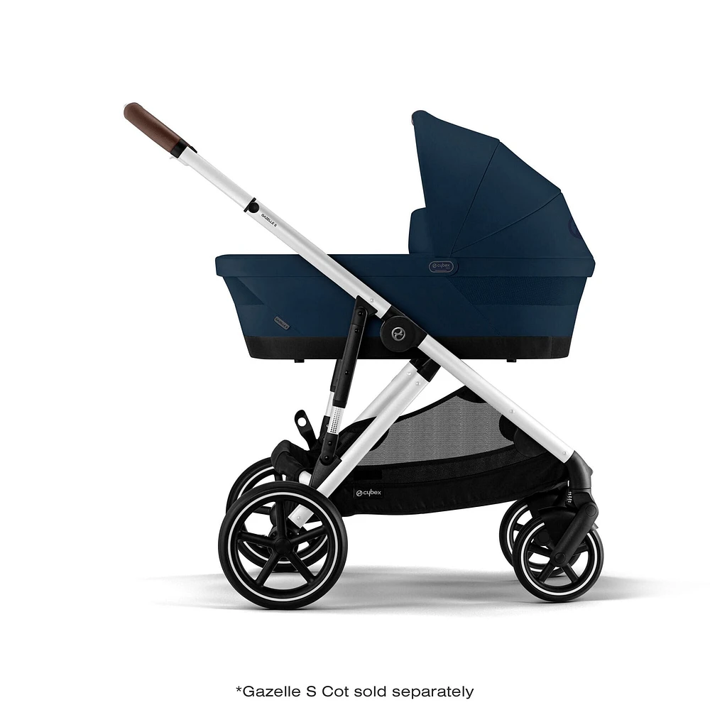 Poussette Gazelle S – Châssis couleur argent avec siège Bleu Océan