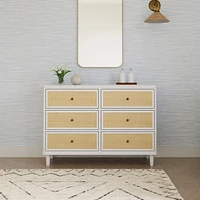 Marin with Cane 6 Drawer Assembled Dresser - Warm White and Honey Cane