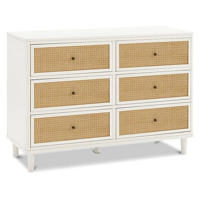 Marin with Cane 6 Drawer Assembled Dresser - Warm White and Honey Cane