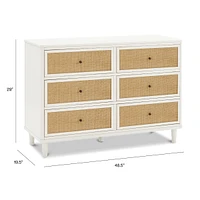 Marin with Cane 6 Drawer Assembled Dresser - Warm White and Honey Cane